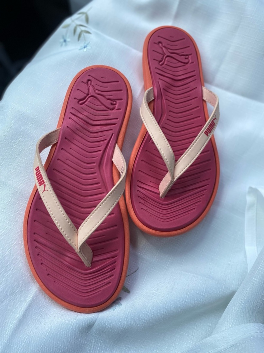 Puma Women's Pink and Orange Flip Flop Sandals